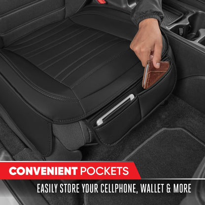 Motor Trend vehicle seat cover — Faux leather with storage pockets, 2-pack black padded