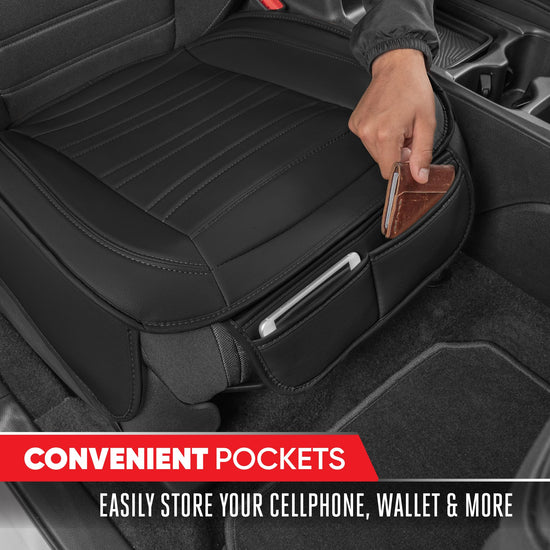 Motor Trend vehicle seat cover — Faux leather with storage pockets, 2-pack black padded