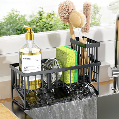 Cisily kitchen sink caddy with high brush holder and sponge holder for sink