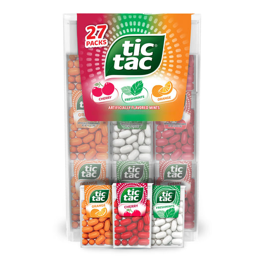 Sugar candy — Tic Tac variety pack mega box, 27 packs of fruity mints, 17.14 oz