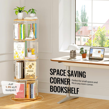 TAKEKIT bookshelf — 360 degree rotating design with clear acrylic and solid wood