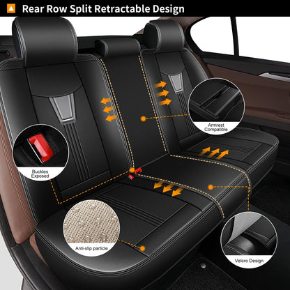 AOMSAZTO Seat Covers Full Set for Nissan Frontier S SV PRO-X PRO-4X SL 2009-2025 2026: Faux Leather Car Seat Cover Soft Comfortable Durable Breathable Waterproof(5 Seats, Black&Grey)