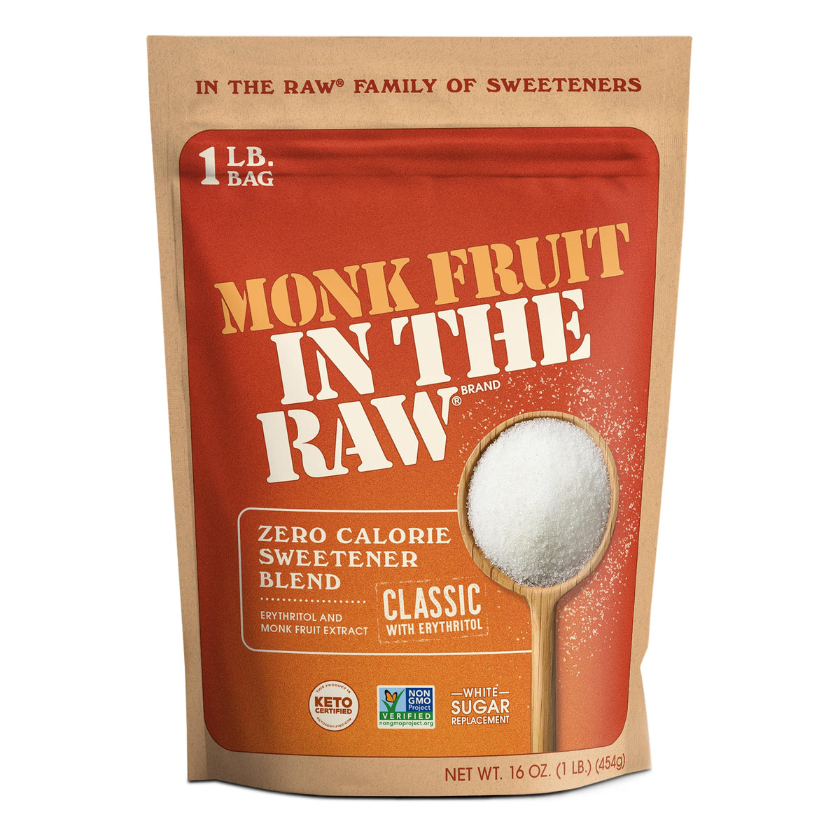 Monk Fruit In The Raw sweetener - Keto certified monk fruit sweetener, zero calories, zero net carbs, non-GMO project verified.