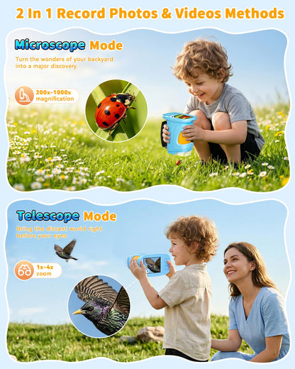 Microscope for Kids, 4K 2.4" IPS Screen 1000X Handheld Portable Digital Microscope, 2000mAh Battery Kids Outdoor Toys STEM Educational Science Kit with 12 Slides, Gift for Boys Girls Ages 4-12