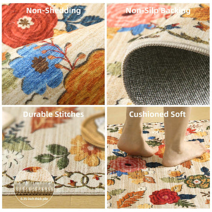 Washable area rug — stain resistant vintage boho design for versatile spaces