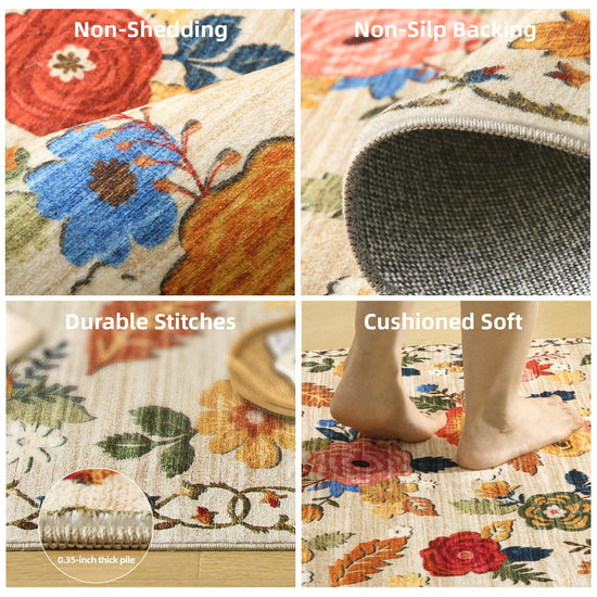 Washable area rug — stain resistant vintage boho design for versatile spaces