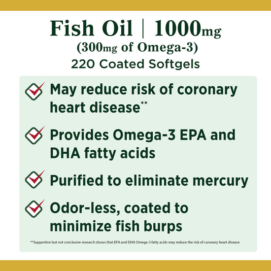 Nutritional supplement — Nature's Bounty fish oil 1000mg omega 3 for heart health