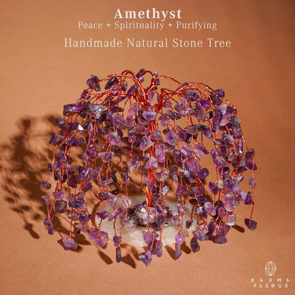 KARMAPLEDGE Crystal Tree of Life sculpture — Handmade bonsai design for prosperity and good luck