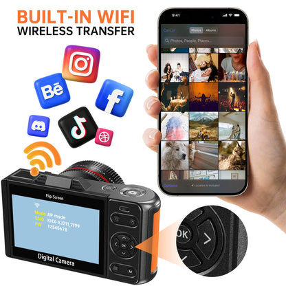 6K 96MP Flip Screen Digital Camera for Photography, WiFi, Dual Lens