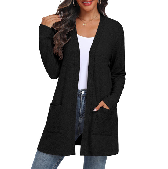 Women's cardigan with pockets - Lightweight open front design by QIXING