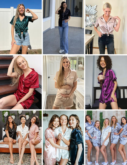 Ekouaer silk pajamas - short sleeve satin loungewear set for women
