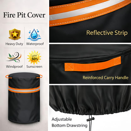 Fire Pit Cover for Ninja Fireside 360 Outdoor Heater，Patio Fire Pit Cover with Drawstring Hem，600d Heavy Duty Waterproof,Outdoor Cover Dust and Rain Protection Black 24" D X 27" H