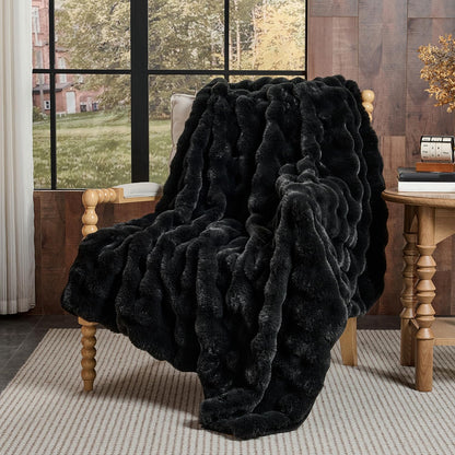 Lotus Karen faux fur throw blanket — Bubble rabbit fluff design in grey