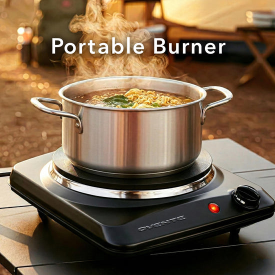 OVENTE countertop burner — 1000W single burner with cast iron hot plate and stainless steel base