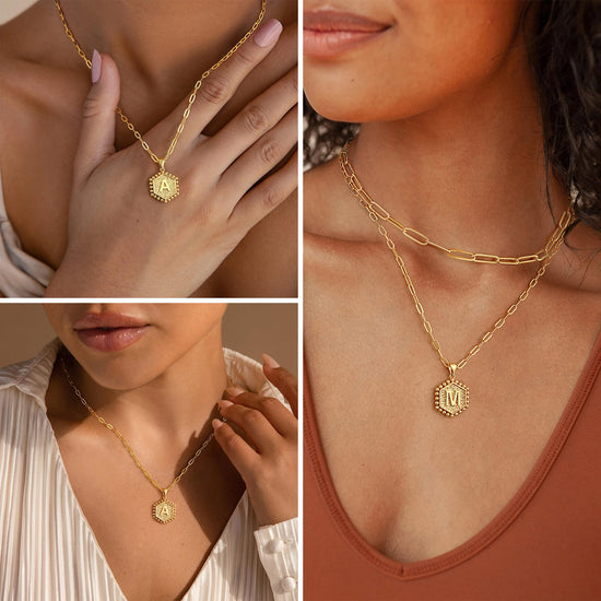 Necklace — Dainty initial design in 14K gold-plated finish by M MOOHAM