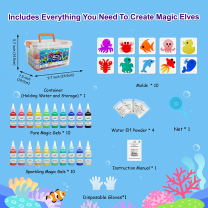 Kiditos magic water elf toy kit — sensory DIY craft kit with gels and molds