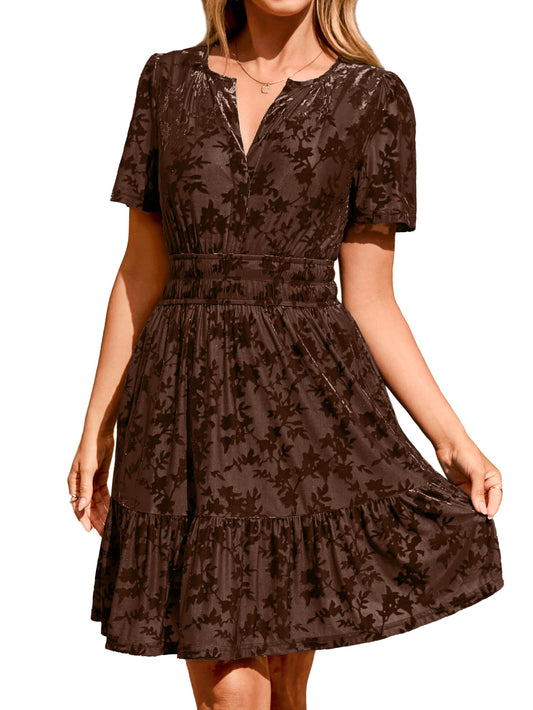 Simplee velvet short sleeve cocktail dress with pockets