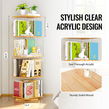 TAKEKIT rotating bookshelf - 360 degree revolving design with clear acrylic and solid wood