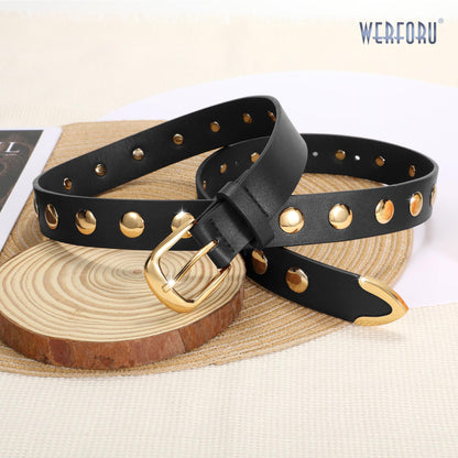 WERFORU leather belt — studded design for women’s fashion