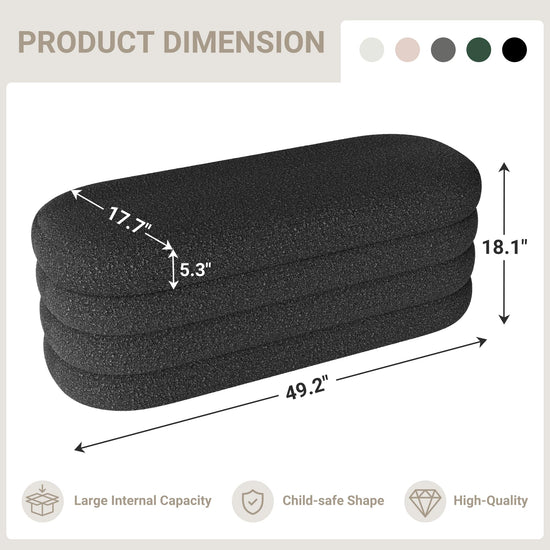 Busaurus storage ottoman — upholstered fabric for bedroom or living room use