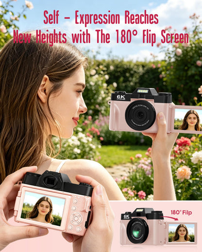 Yatao 6K WiFi Flip Screen Digital Camera, Mic & Fill Light for Photography