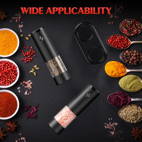 Seasoning mill — Electric salt and pepper grinder set with adjustable coarseness