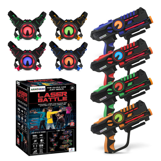ArmoGear laser tag set — 4-player game with rechargeable guns and vests