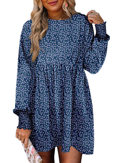 Dokotoo dress — Flowy boho floral babydoll mini with long sleeves and empire waist