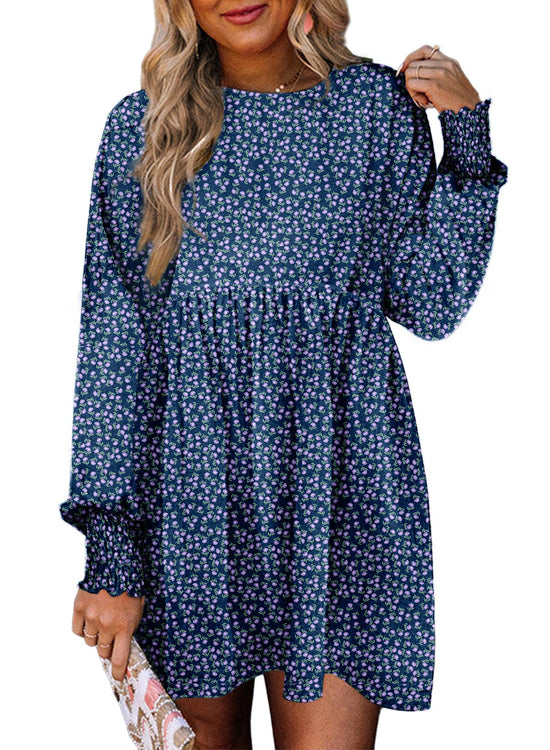 Dokotoo dress — Flowy boho floral babydoll mini with long sleeves and empire waist