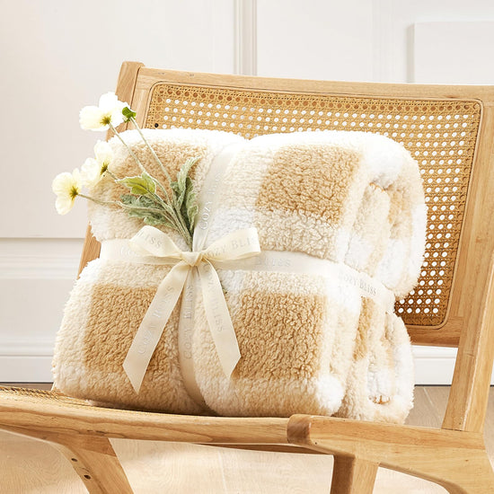 Cozy Bliss reversible double sided sherpa blanket - buffalo plaid design