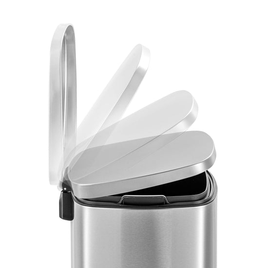QUALIAZERO trash can with stainless steel, hands-free design and soft close lid