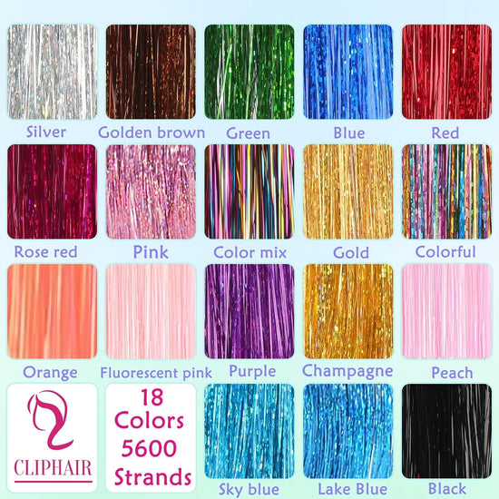 Hair extension — 18 colors hair tinsel kit with 7600 strands for girls