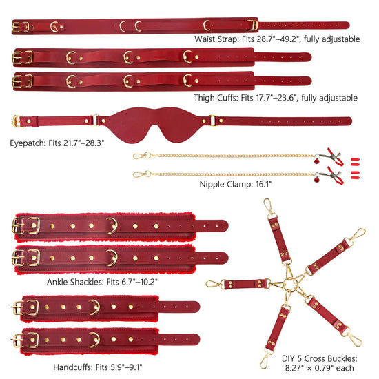 Sex Bondage BDSM Kit 15PCS – Adjustable Bondage Restraints Set with Nipple Clamps, Handcuffs, Ankle & Thigh Cuffs, Waist Belt, Eyepatch, Cross Strap SM Games Adult Sex Toys for Couples Men Women