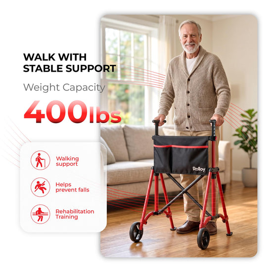 Rolloy walker — lightweight folding design with adjustable height and 2 wheels