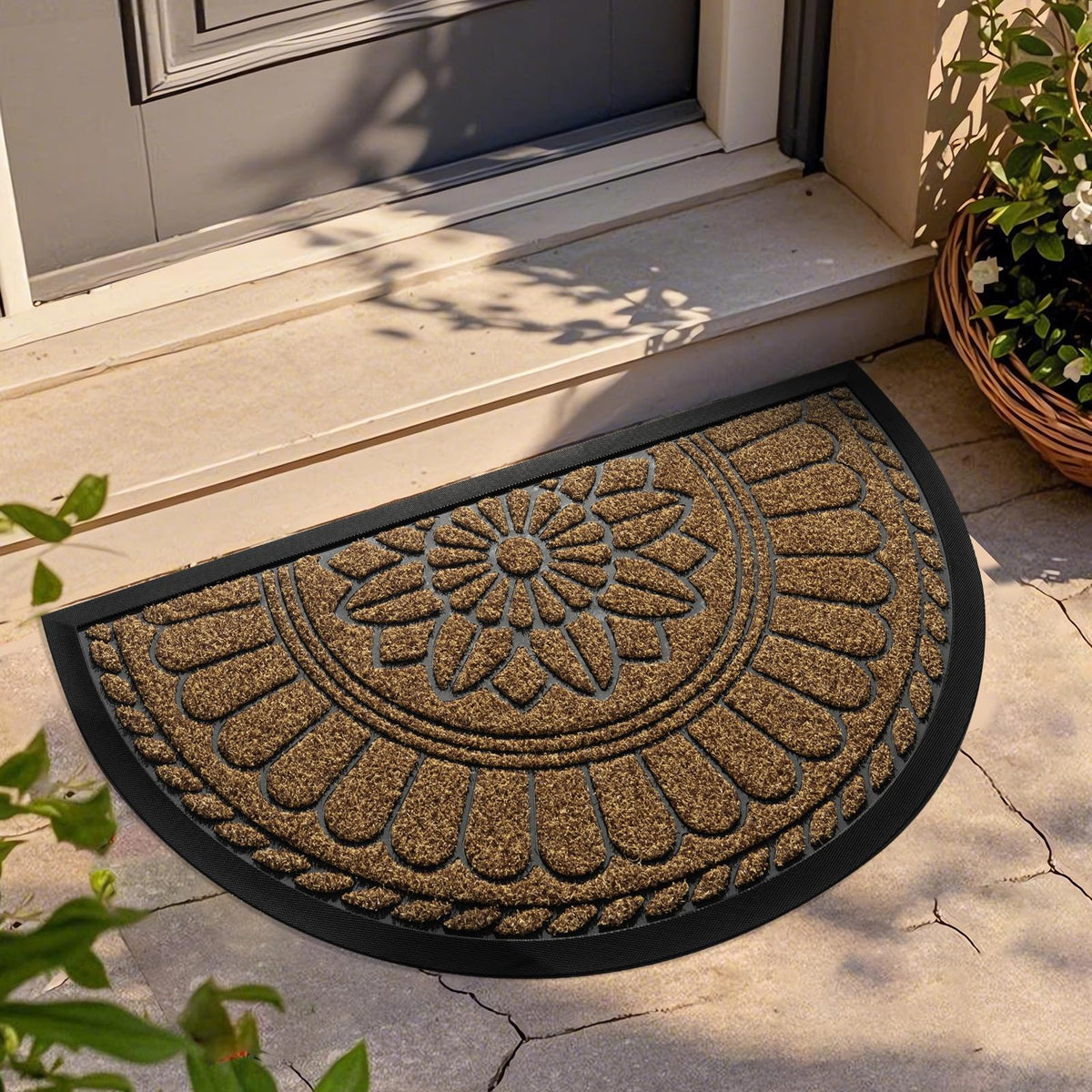 Mibao half round rug — non-slip durable welcome mat for high traffic areas