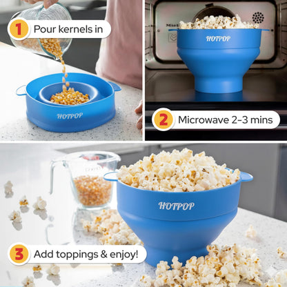 The Original Hotpop popcorn popper — collapsible silicone bowl, BPA-free and dishwasher safe