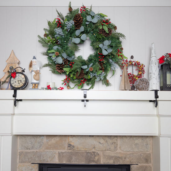 Fireplace stocking and garland hanger — dual purpose design with two hooks