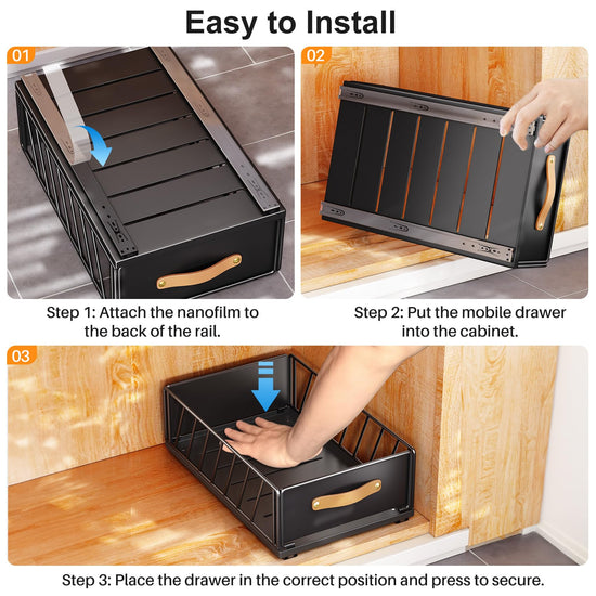 Kitstorack pull out cabinet organizer — fixed with adhesive nano film