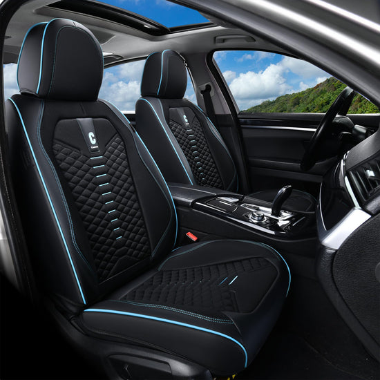 Coverado car seat covers - breathable faux leather for 5 seats in black and blue