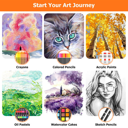 Soucolor art supplies deluxe art kit with acrylic and watercolor pads and canvases