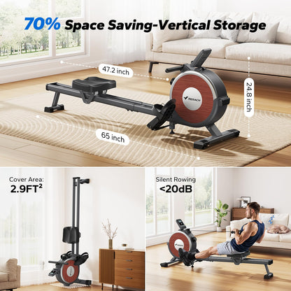 Merach rowing machine — magnetic resistance with dual slide rail and app compatibility