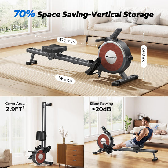 Merach rowing machine — magnetic resistance with dual slide rail and app compatibility