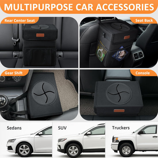 Vankor car trash can - hanging lid design for back seat use