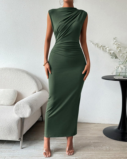 BTFBM dress — Ruched bodycon maxi with slit for summer events