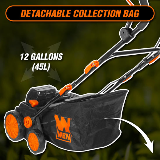 Wen 20V Max Cordless 15-Inch 2-in-1 Brushless Electric Dethatcher and Scarifier with Collection Bag