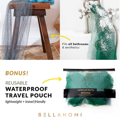 BELLANOMI bathing sponge — Authentic African net for gentle daily exfoliation