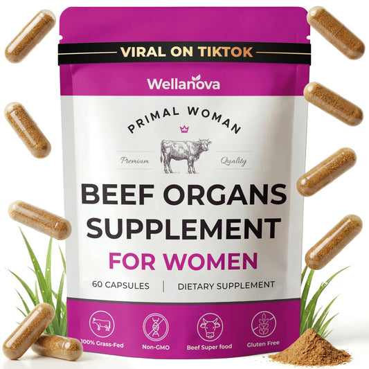 Primal Beef Organ Supplement for Women, Grass-Fed Ancestral Superfood Supplement with Uterus & Liver for Hormone Balance & Queen Energy - 60 Capsules