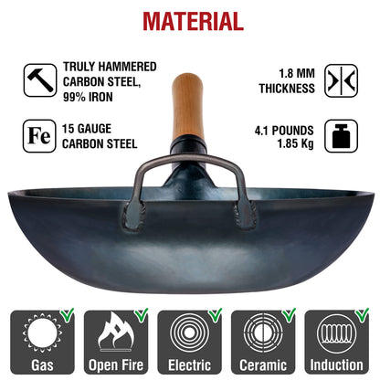 YOSUKATA sauté fry pan — pre-seasoned blue carbon steel 14 inch