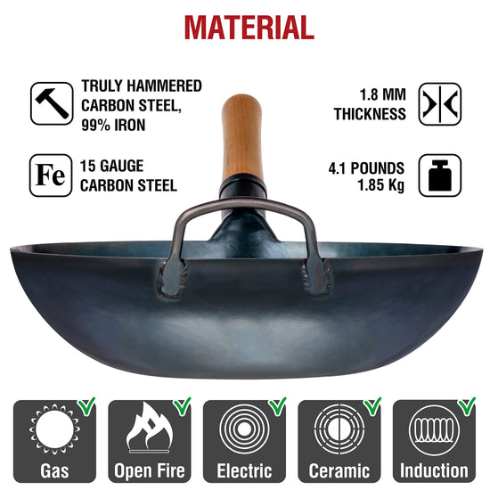 YOSUKATA sauté fry pan — pre-seasoned blue carbon steel 14 inch