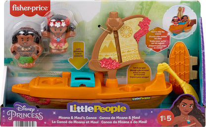 Fisher-Price Little People canoe sail boat with Moana and Maui figures for toddlers 18+ months